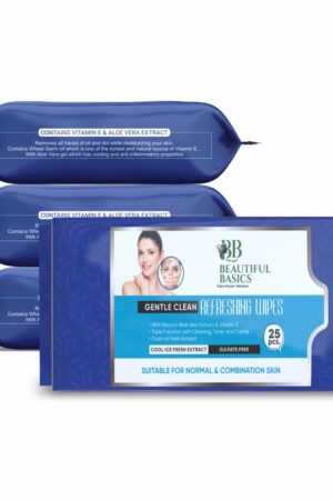 Beautiful Basics Dry, Oily, Sensitive & Normal Skin Face Wipes (4 Pkts x 100 Pcs wipes)