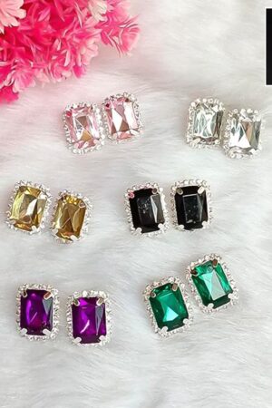 Diamond Jewellery Interchangeable Triangular Shaped Earrings (6 Pari / Mix Color & Design)