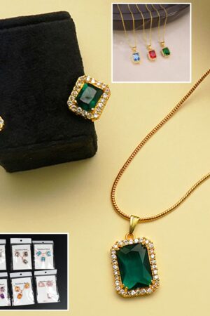 Stone Pendant Necklace Chain Set with Earrings (1 Set / Mix Color & Design)