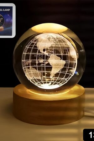 World 3D Crystal Ball lamps With Wood Base (1 Pc)